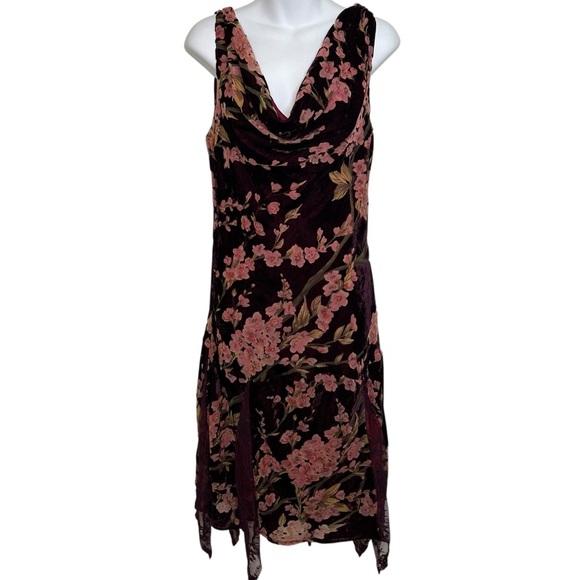 Unique vintage floral velvet burnout sleeveless dress size medium Whimsigoth - Picture 2 of 9
